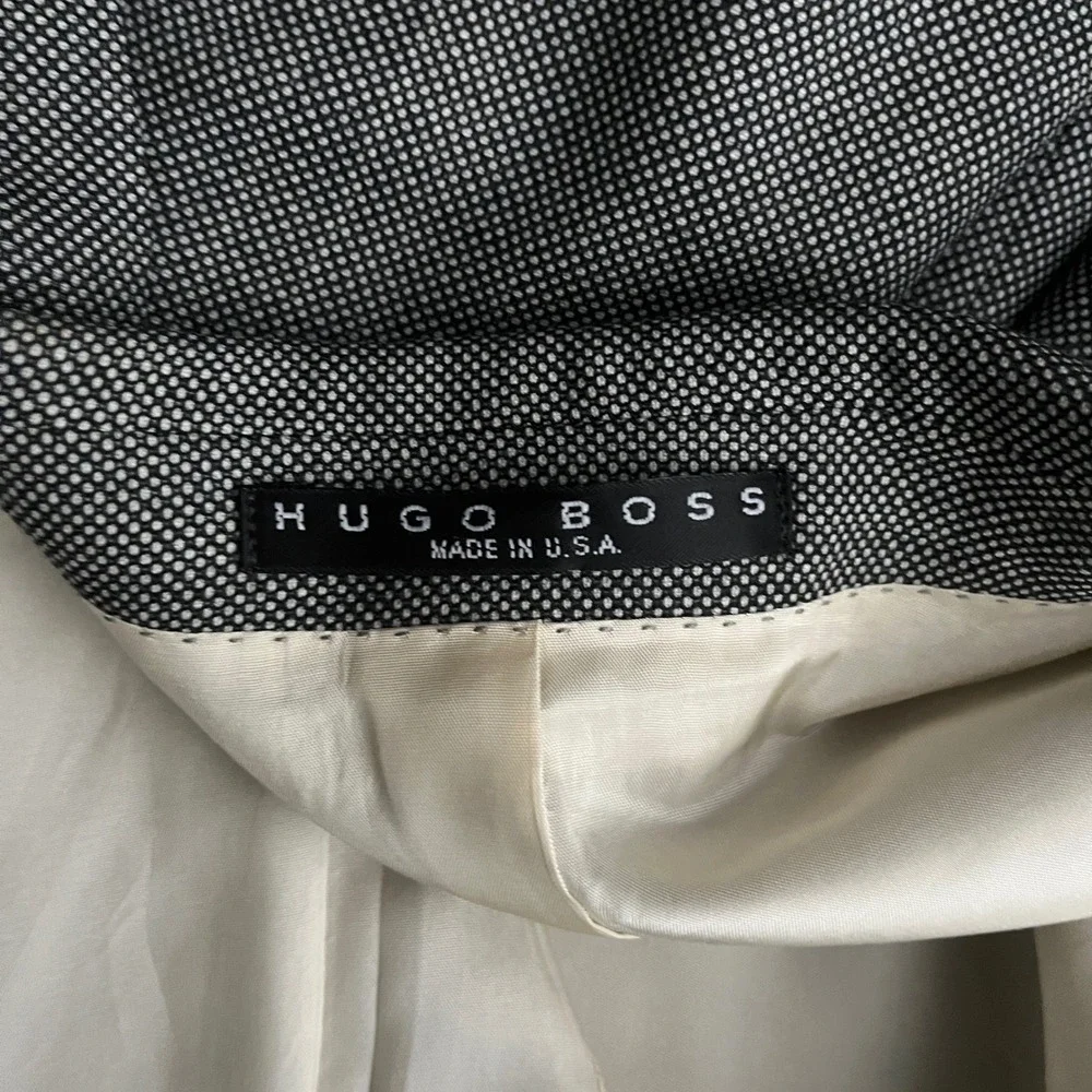 Hugo Boss Suit‎ Mens 44R 38W Grey Micro-Pattern 3-Button Wool Made in USA 7S